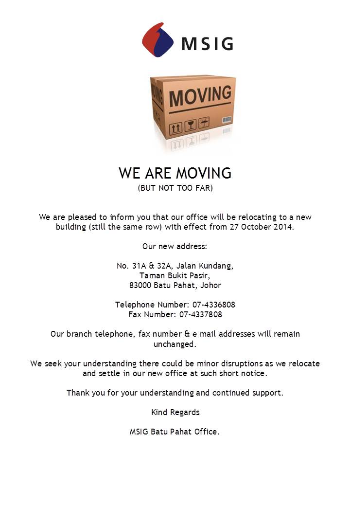 Relocation Hi Resolution Notice Batu Pahat Relocation effective 27th October 2014 | MSIG Malaysia